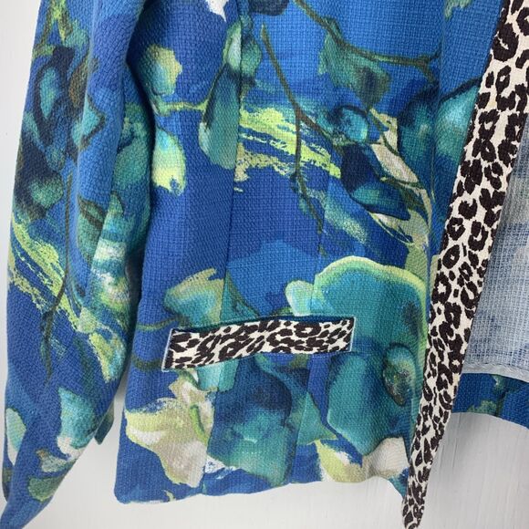 Chicos Womens XL 3 Open Front Jacket Artsy Leopard Floral Multicolor Cottagecore - Picture 2 of 7